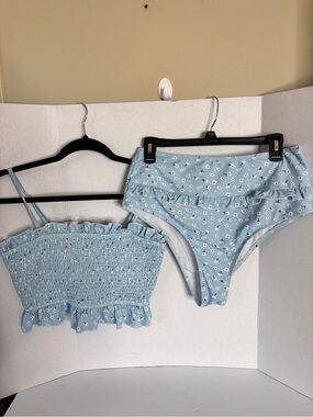 Source Unknown Light Blue Floral Smocked Bandeau Two-Piece Set